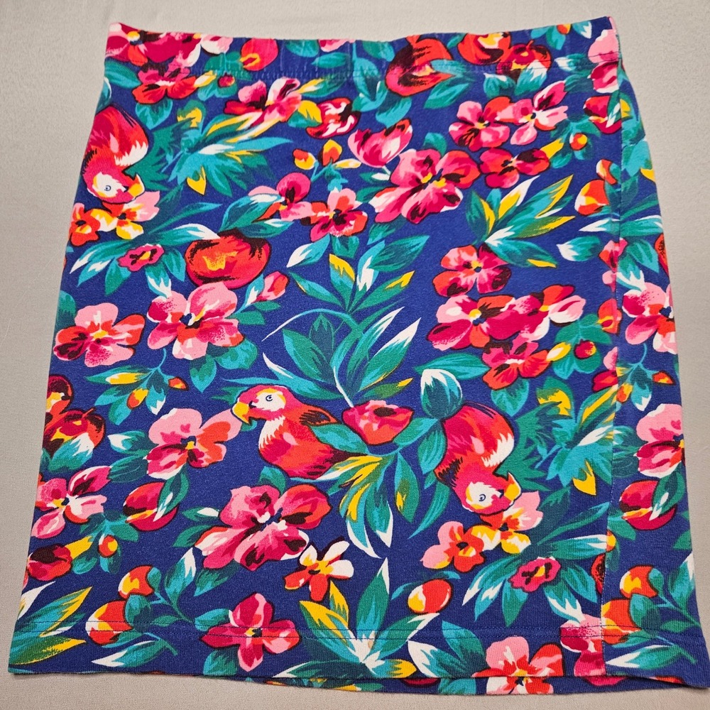 Izod Mini Skirt Womens Small Blue Tropical Parrot Floral Cotton Jersey Stretch
